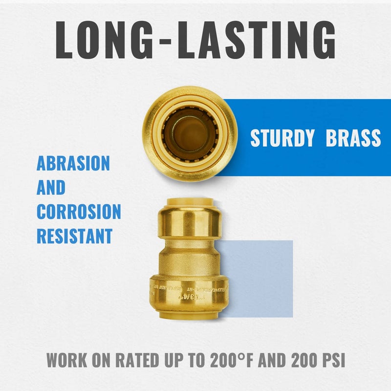 SUNGATOR Reducing Coupling, 1 Inch x 3/4 Inch Straight Coupling, No Lead Brass Push to Connect Plumbing Fitting for PEX Pipe, Copper, CPVC, With 2 Disconnect Clips, Pack of 2 - Image 3